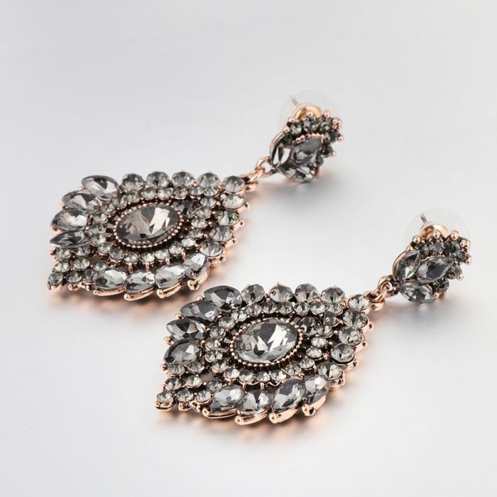 Luxury Gray Crystal Drop Earrings - 1