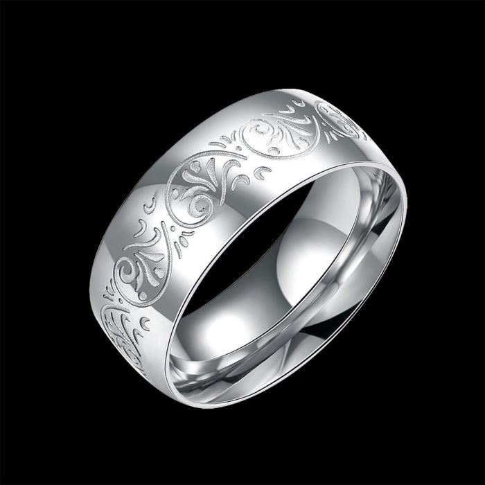 Wide Carving Flowers Ring Titanium Stainless Steel - 4