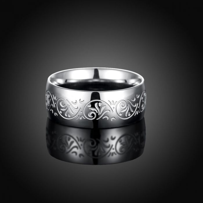 Wide Carving Flowers Ring Titanium Stainless Steel - 2