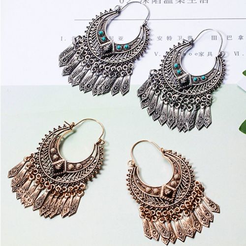 Golden silver color metal tassel dangle earrings - 1