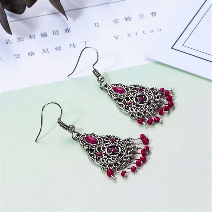 Red color chandelier acrylic long earrings - 2
