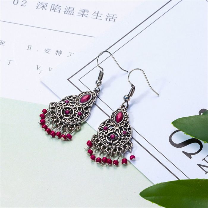 Red color chandelier acrylic long earrings - 6