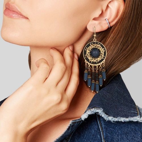 Blue Crystal tassel earrings - 2