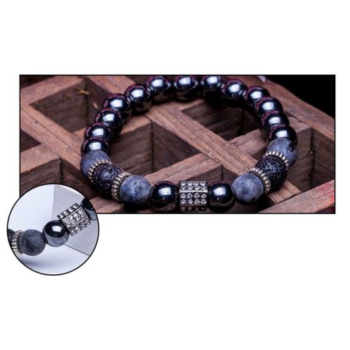Natural black lava stone bead bracelet - 2