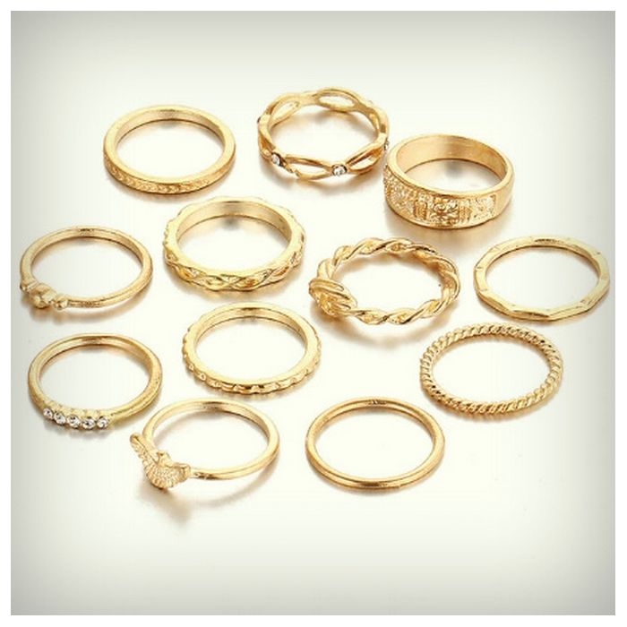 8Pcs Set Simple Design Round Gold Color Rings - 1