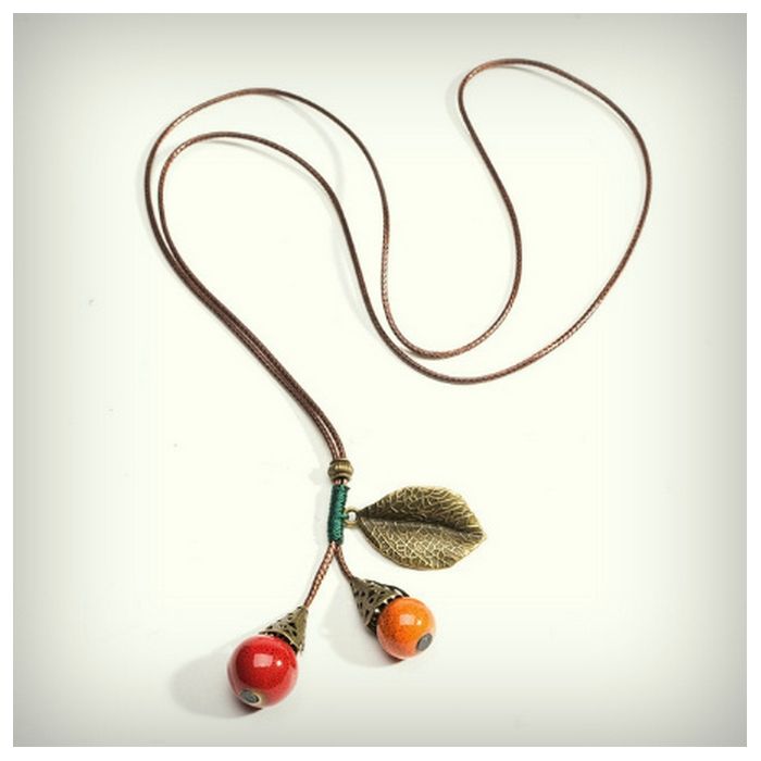 Ceramic Copper tree leaf Handmade Necklace - 1