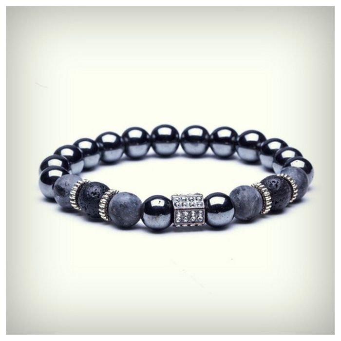 Natural black lava stone bead bracelet - 1