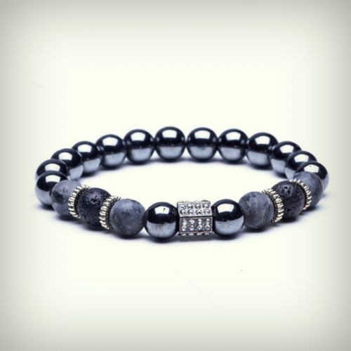 Natural black lava stone bead bracelet