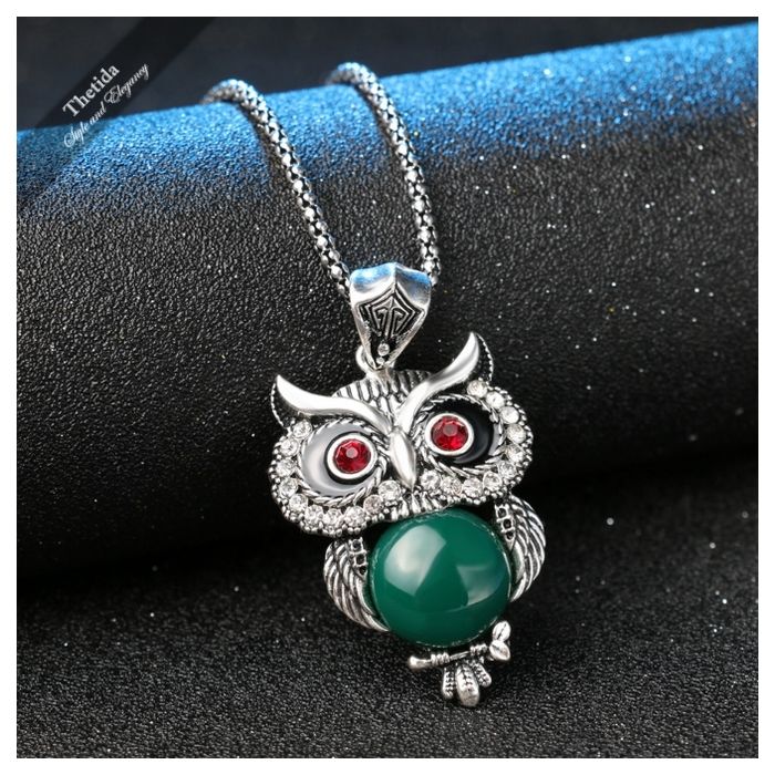 Owl Necklace And Earrings Jewelry Sets Color Silver Mosaic Resin