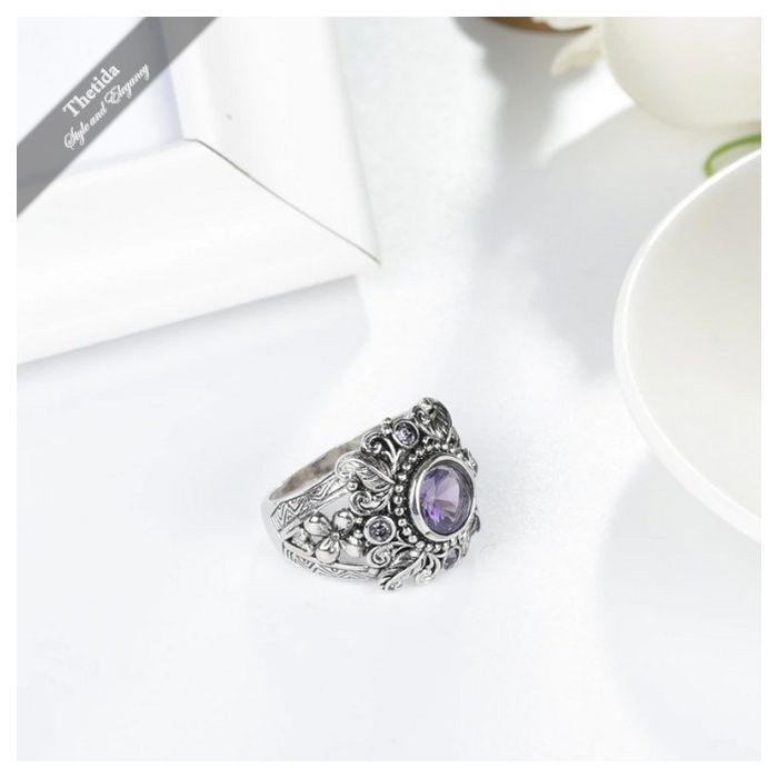 Vintage 925 Sterling Silver Jewelry Natural Purple Stone Ring