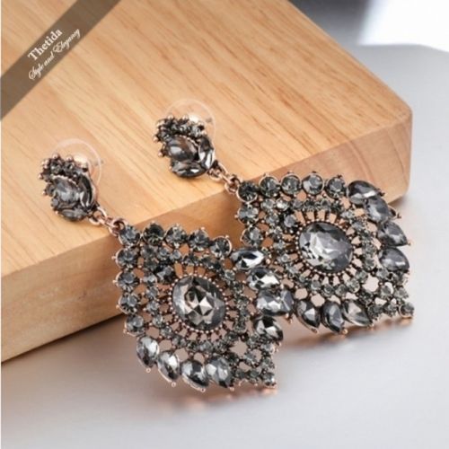 Luxury Gray Crystal Drop Earrings