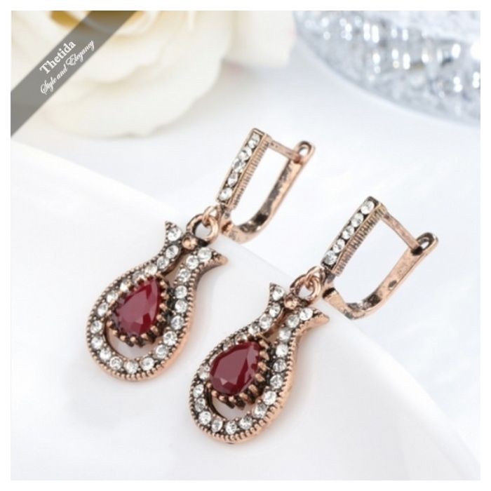 Vintage Jewelry Red Resin Drop Earrings - 1