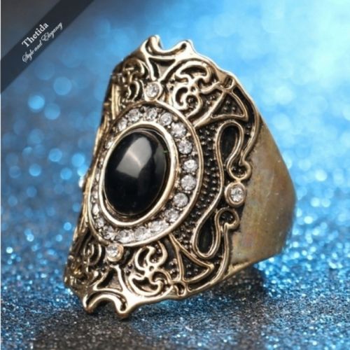 Jewelry Unique Ancient Gold Color Black Ring