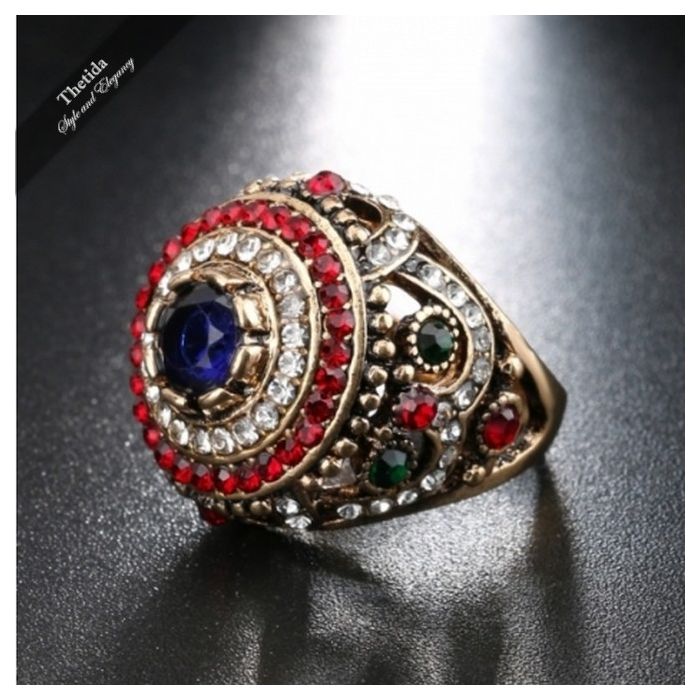 Dubai Ring Bohemian Blue Resin Inlay Crystal - 1