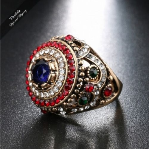 Dubai Ring Bohemian Blue Resin Inlay Crystal