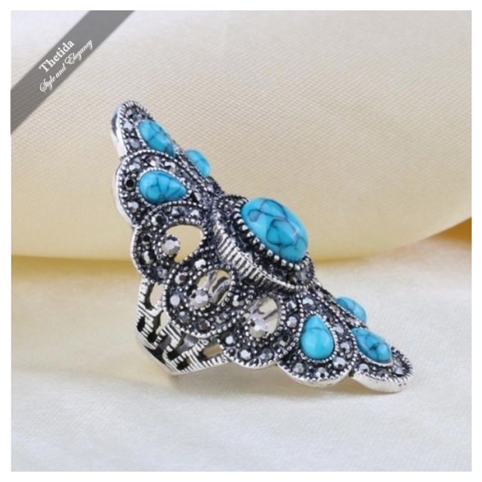 Vintage Blue Resin Jewelry Bohemian Silver Color - 2