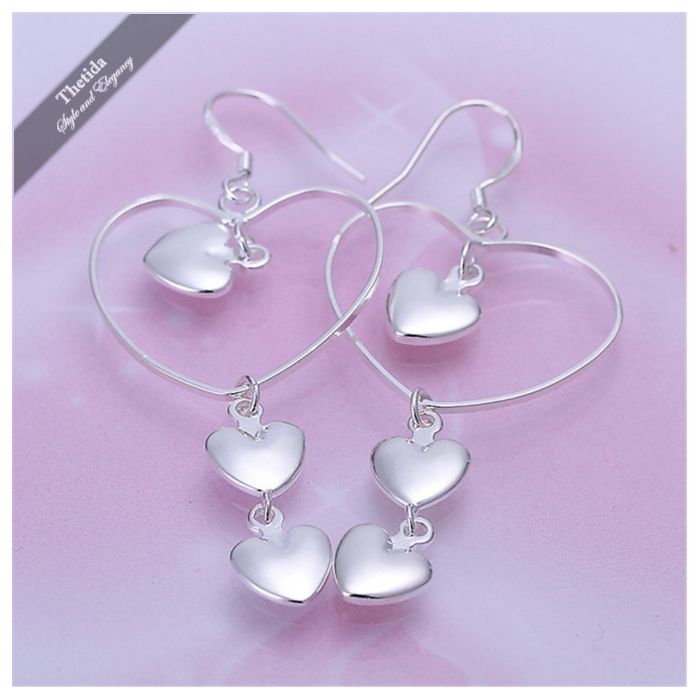Triple Heart Earrings Silver Color