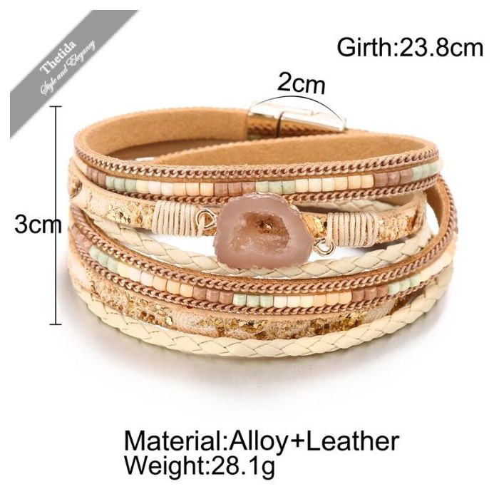 Beads Stone Bracelet Leather Multiple Layers
