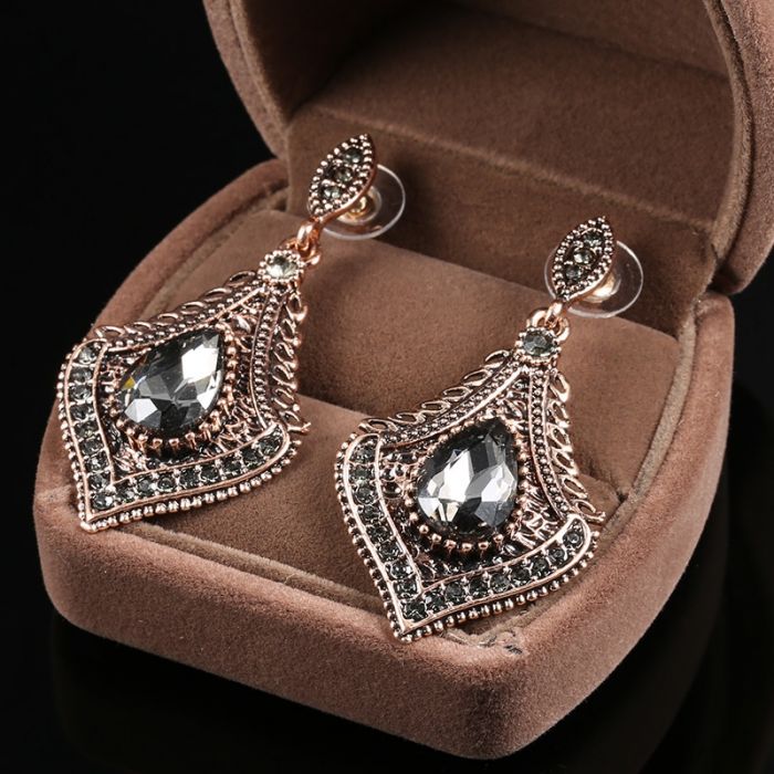 Turkish Gray Crystal Earring Ethnic Wedding Jewelry