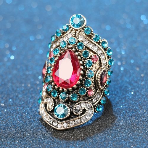 Pink Big Vintage Ring Blue Crystal - 2
