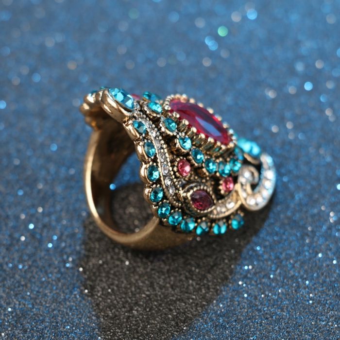 Pink Big Vintage Ring Blue Crystal - 3