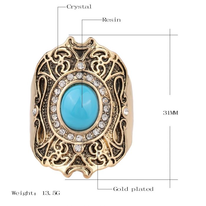 Jewelry Unique Ancient Gold Color Black Ring - 4