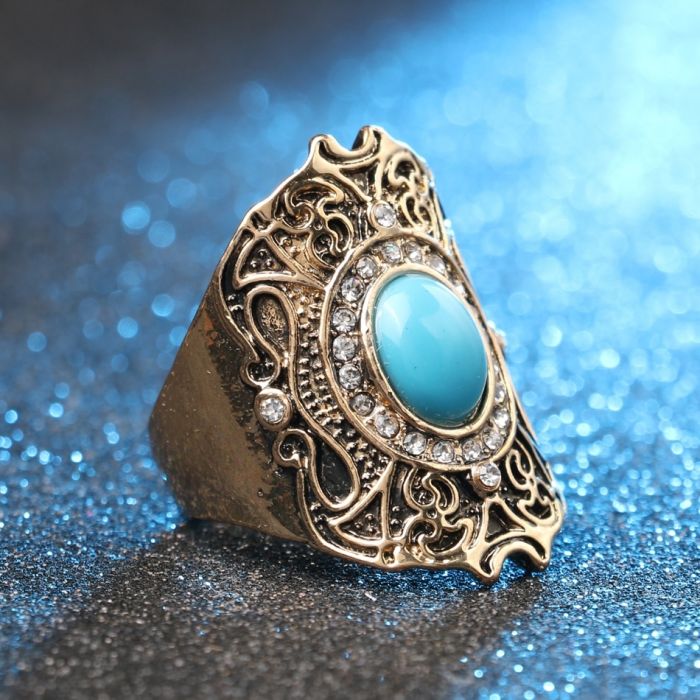 Jewelry Unique Ancient Gold Color Black Ring - 2