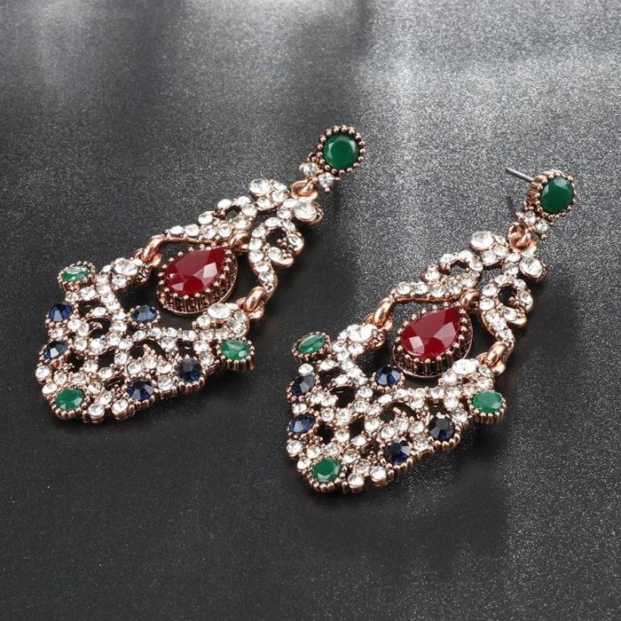 Luxury Ethnic Crystal Flower Earrings - 1